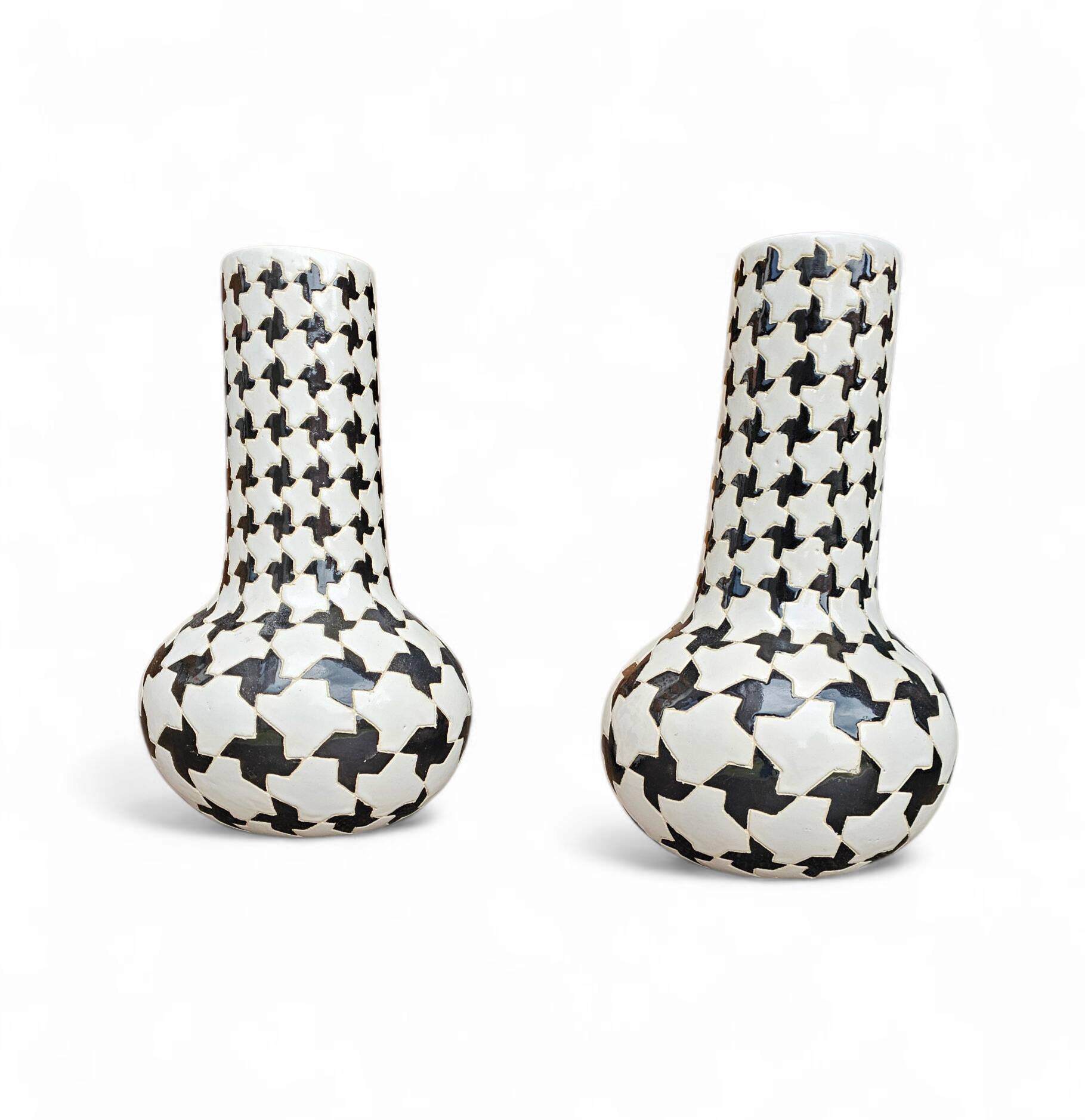 2 x ceramic / Pied de Poule vases / 1980s