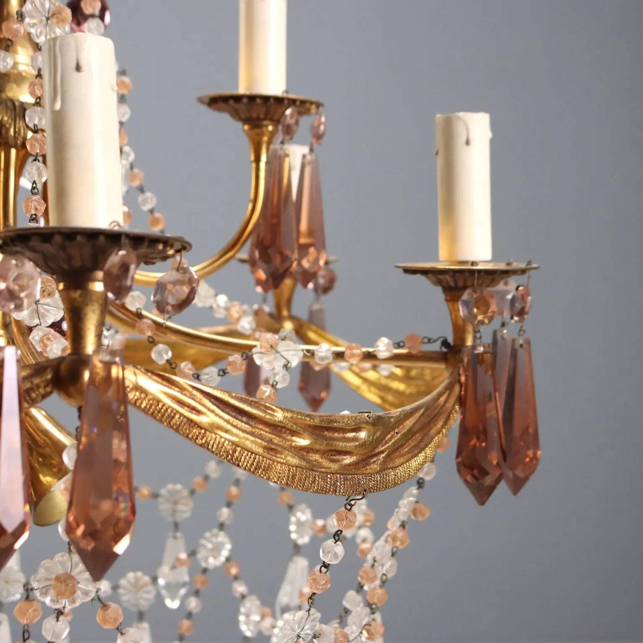 Antique bronze and crystal chandelier with 12 lights, Italy, 20th century.
