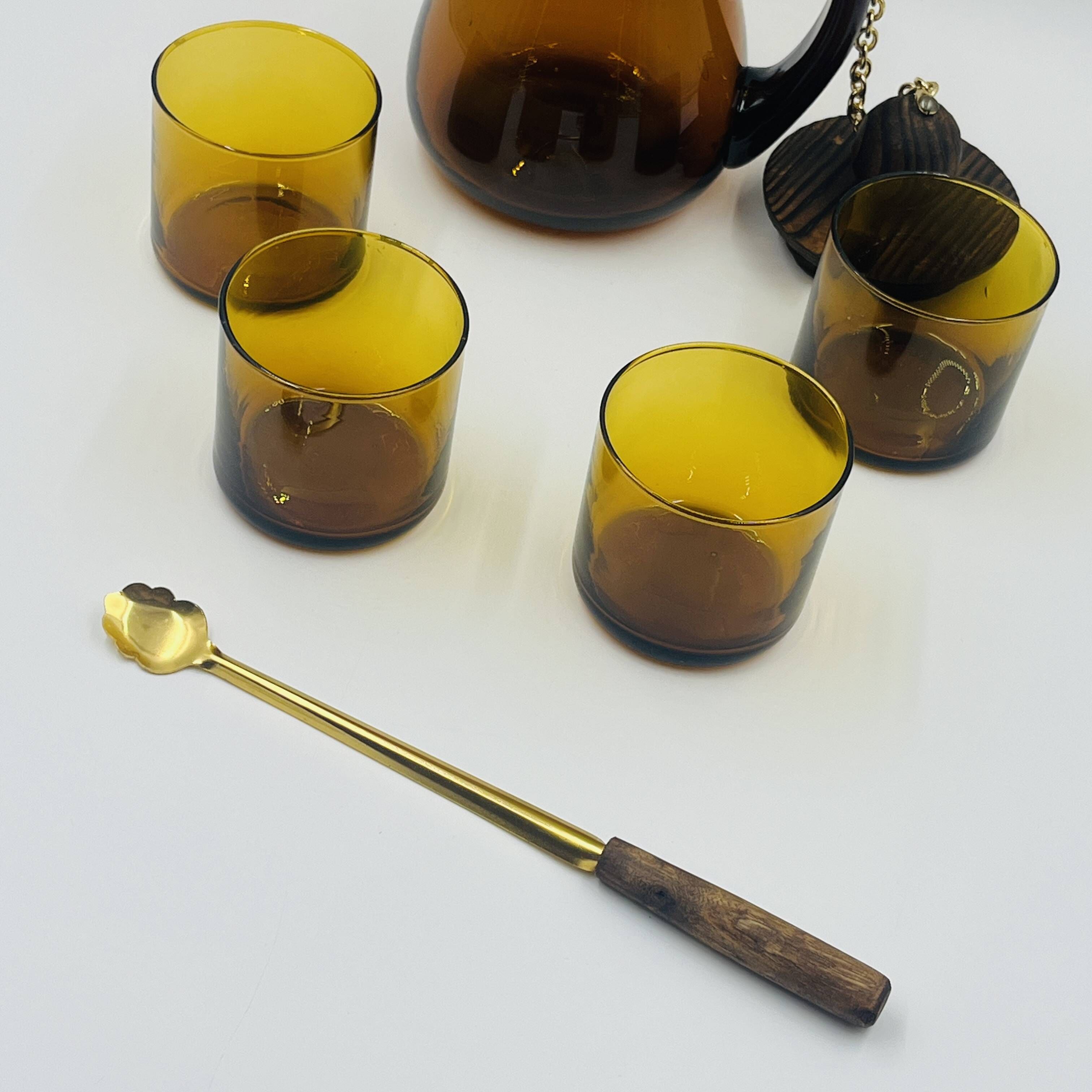 Vintage Sangria Service in Amber Glass and Wood