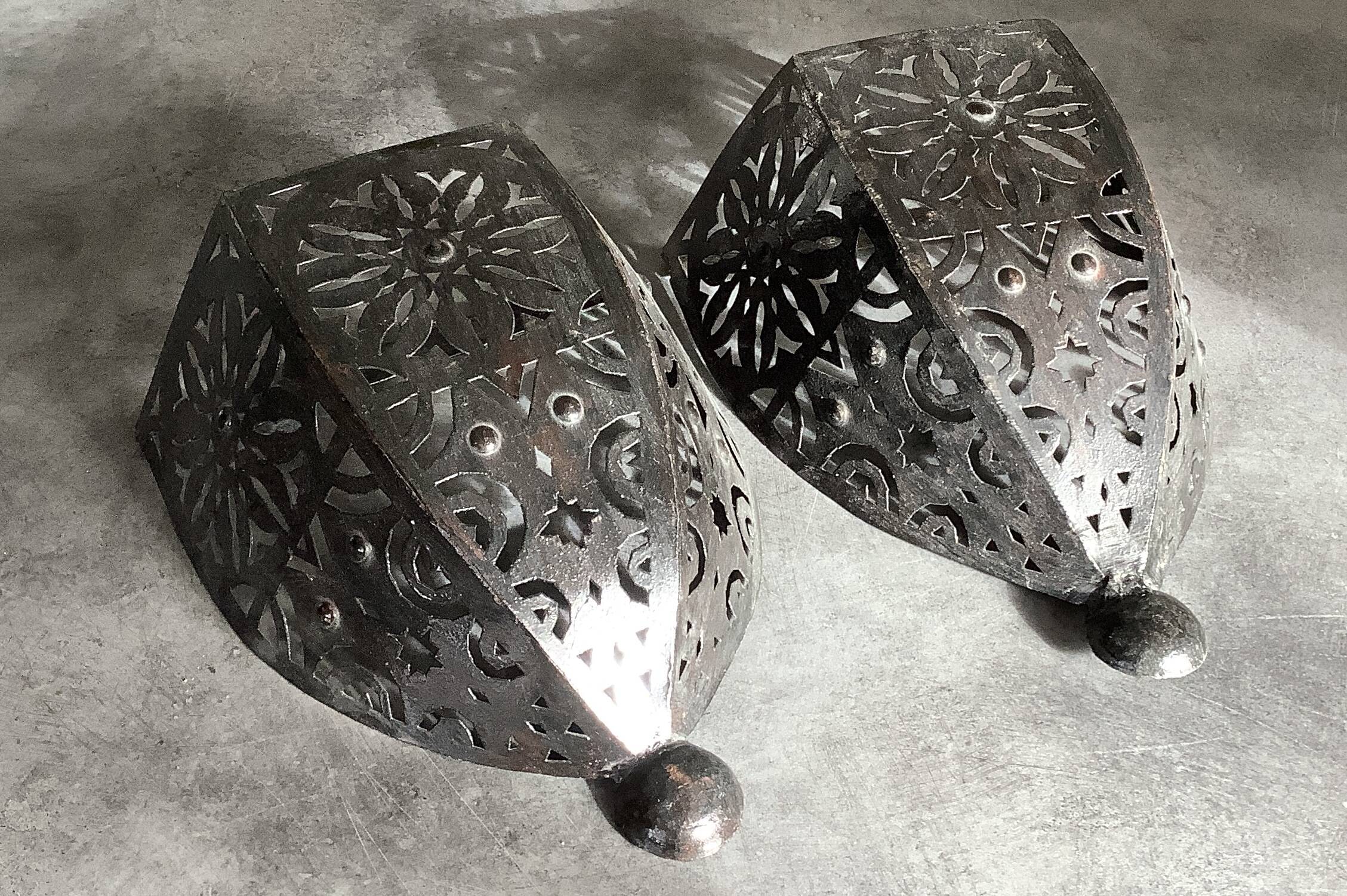 Pair of Wall Sconces in Iron with Cut-Out Patterns