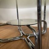 Coffee table chrome and smoked glass round 70s space age