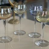 7 vintage iridescent foot glasses