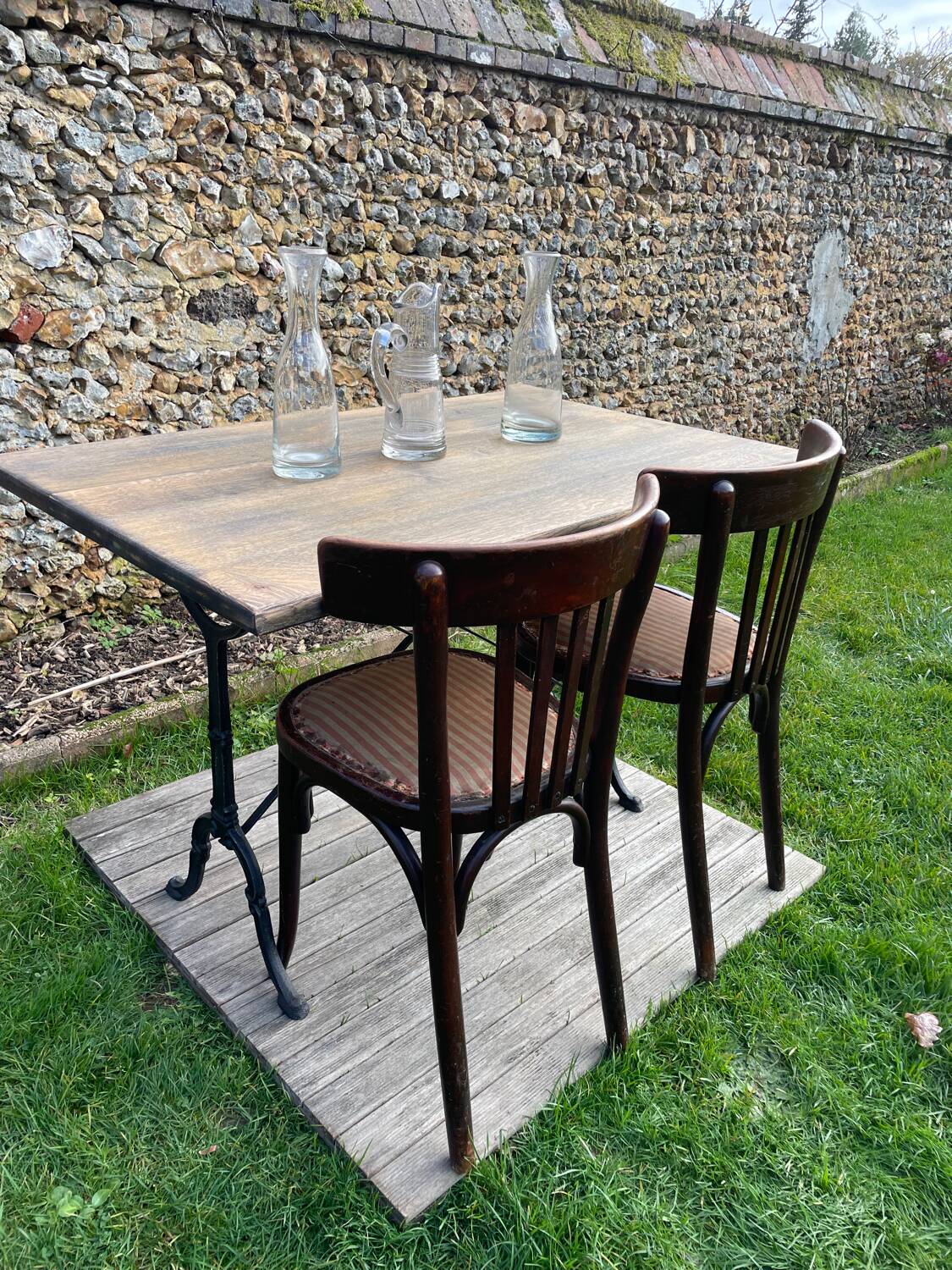 Vintage bistro table with solid oak top