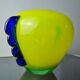 Vase Orecchio en verre de Murano, verre souflé jaune et bleu, Italie, 1970