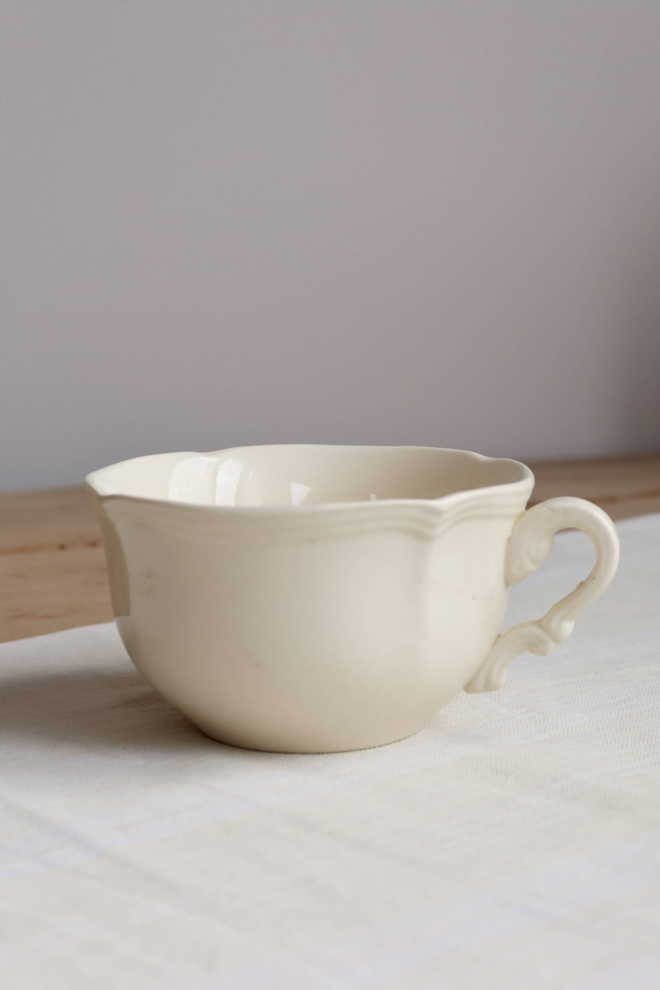 Antique ivory faience breakfast cup Sarreguemines