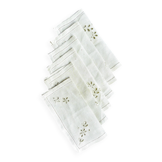 6 serviettes de table brodées en coton vert pâle