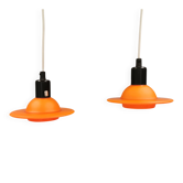 Suspensions en verre orange en forme de soucoupe volante par Design-Light, début des années 1990, Danemark.