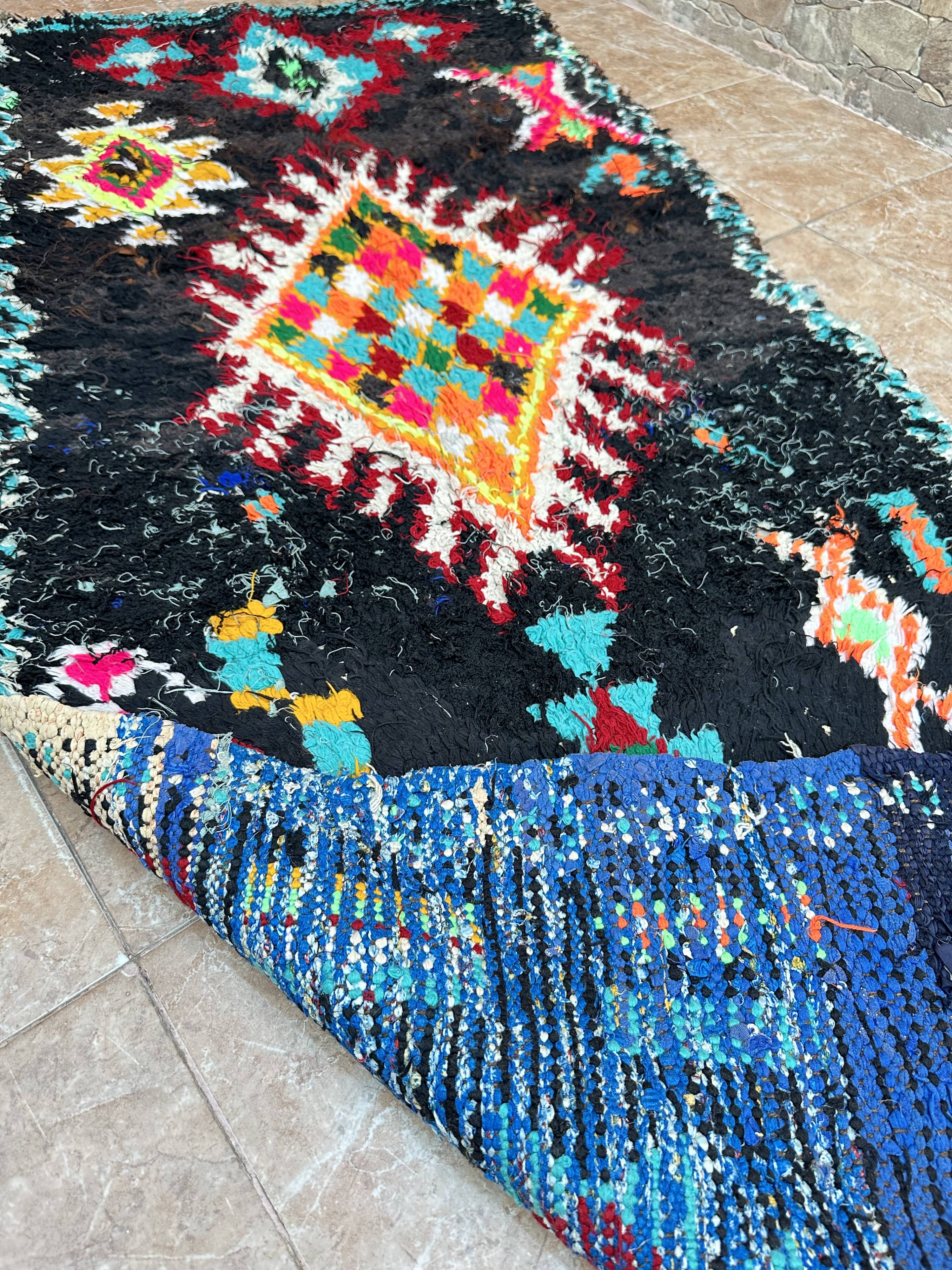 Vintage Berber Boucherouite hallway runner: Moroccan rug