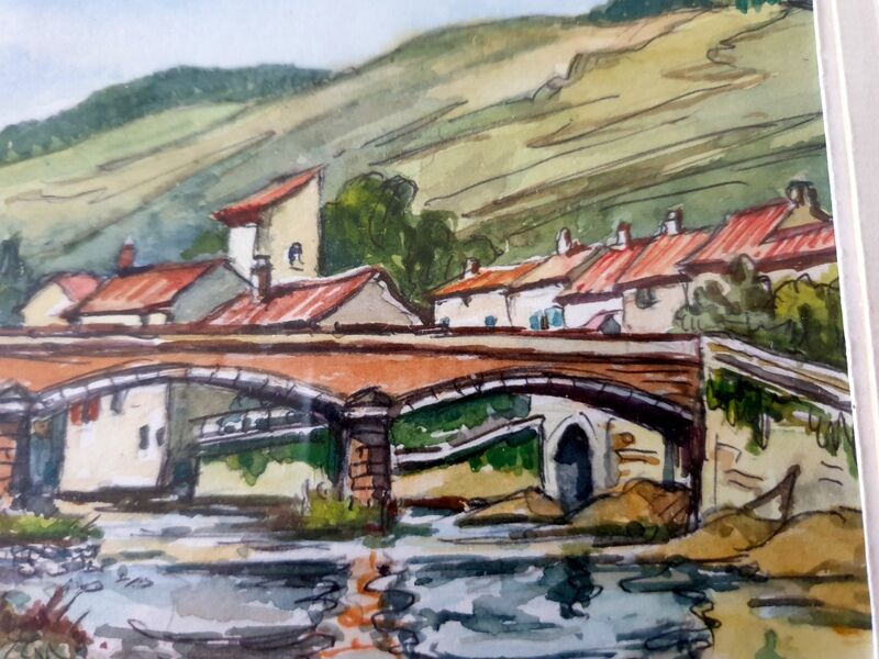 André Duculty (1912-1990) Watercolor on paper "Pont de la Sorgues, in Versols-Lapeyre" Signed below