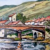 André Duculty (1912-1990) Watercolor on paper "Pont de la Sorgues, in Versols-Lapeyre" Signed below