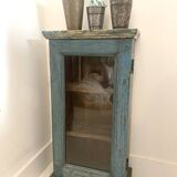 Small wall display case in blue lacquered teak