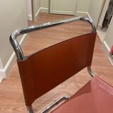 Hanging chair in Mart Stam S33 style in chrome metal and cognac imitation leather
