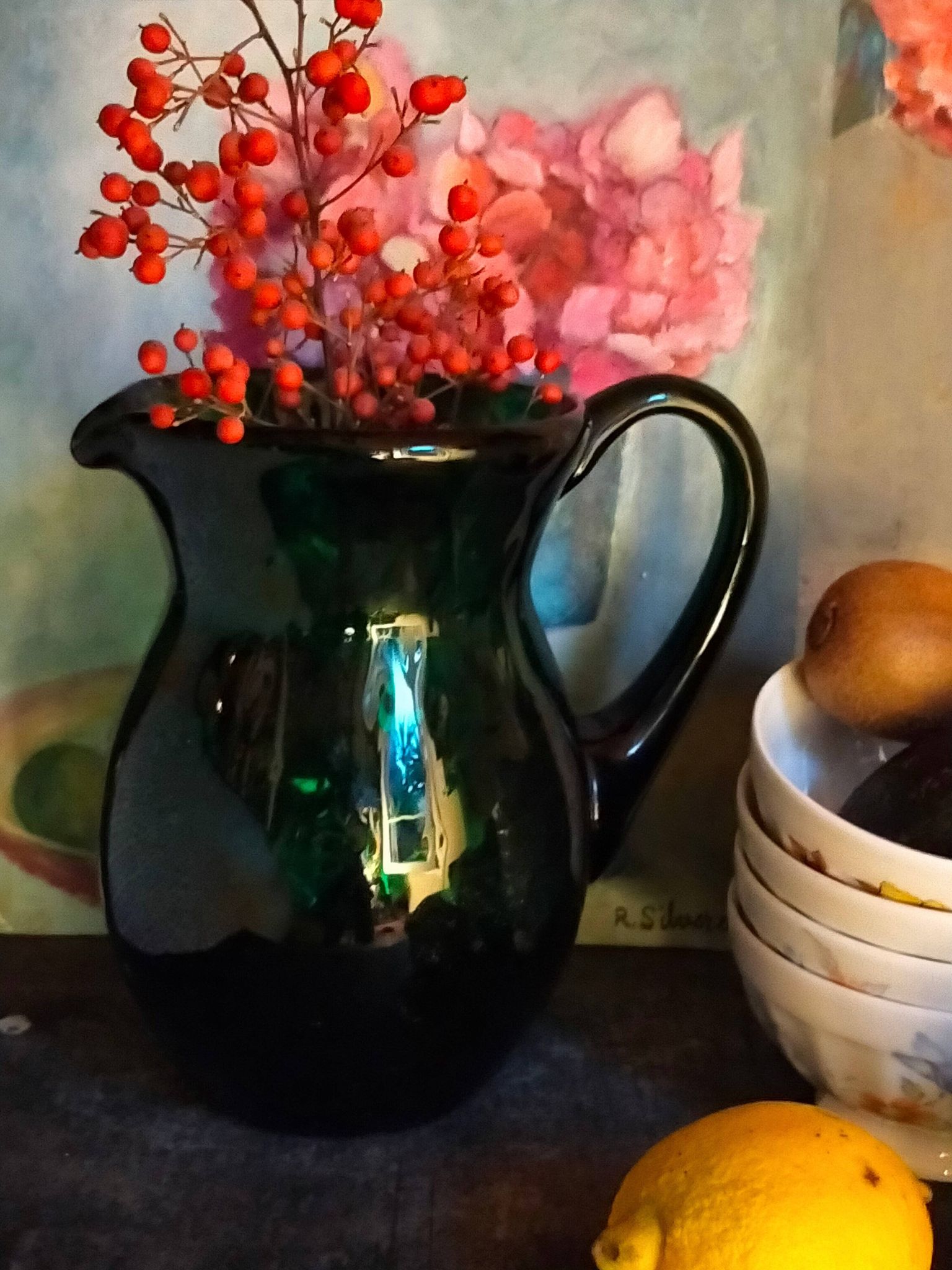 Vintage Empoli blown glass jug