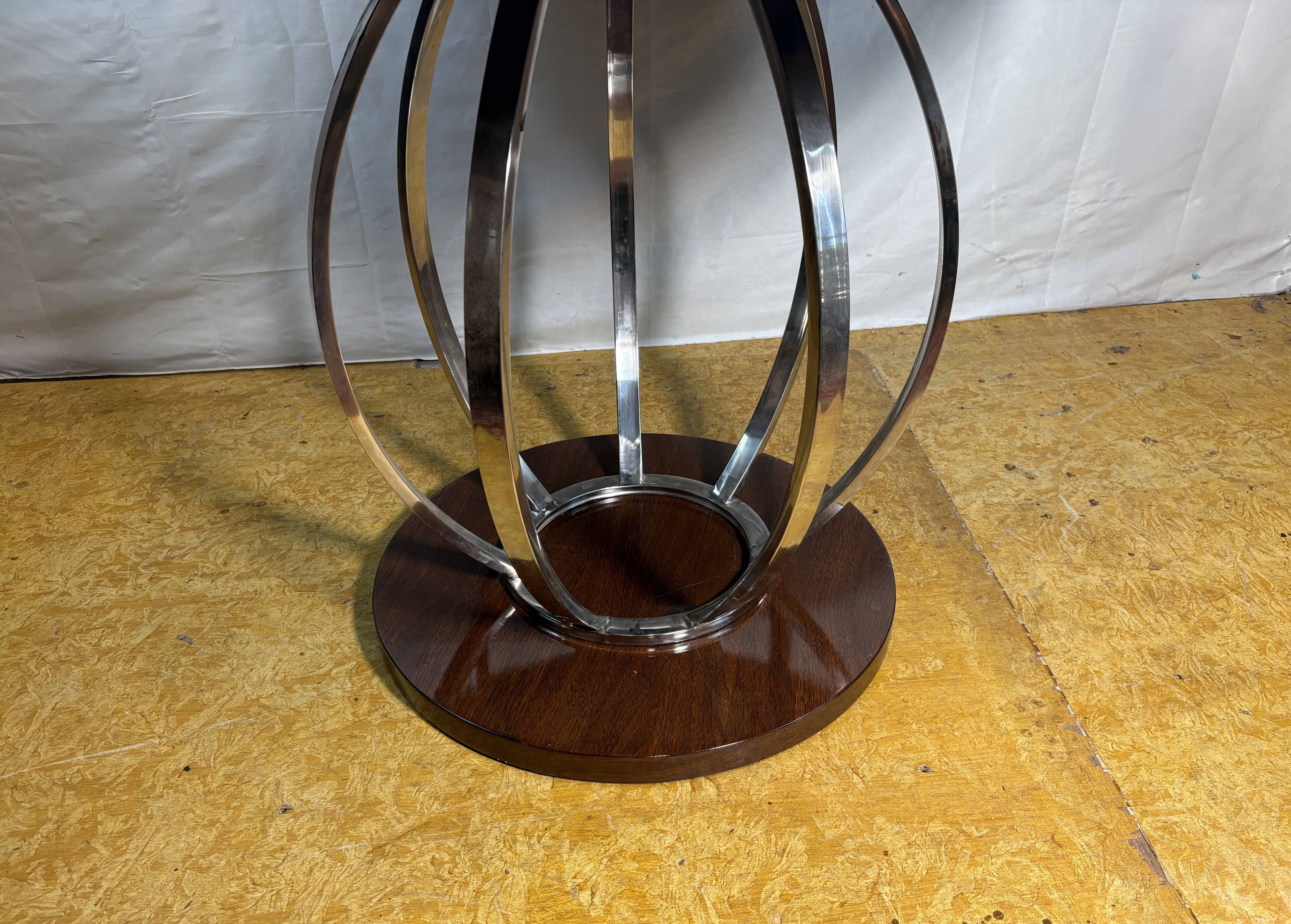 Vintage Art Deco Style Round Dining Table – Oak Top & Chrome Base – Designe