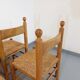 Suite of 6 vintage brutalist chairs in solid oak wood and straw from the 60s