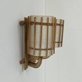 Double vintage wall light in rattan, France, 1950.
