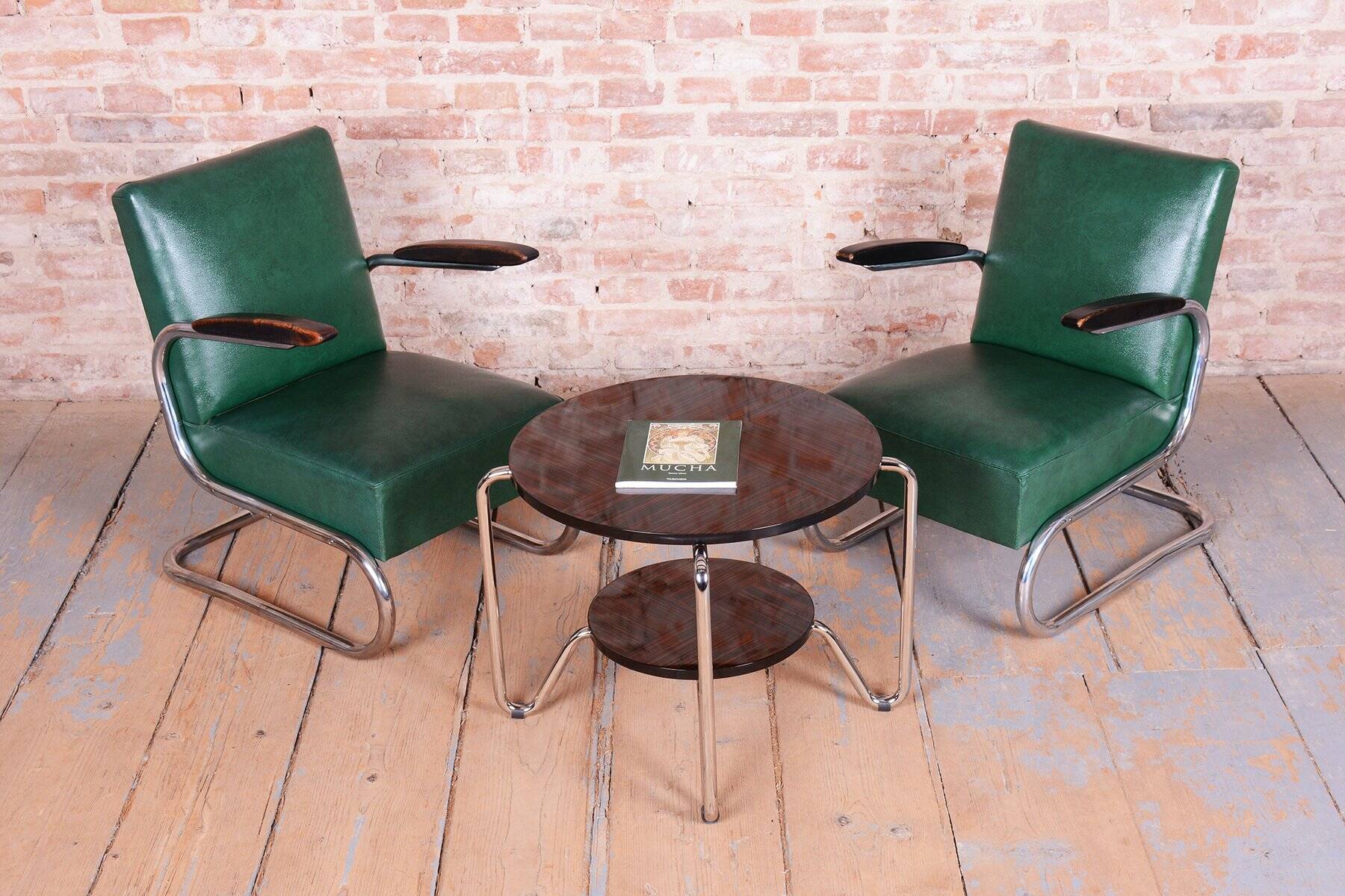 Bauhaus Armchairs in Beech and Chrome from Mauser, Germany, 1930s, Set of 2
