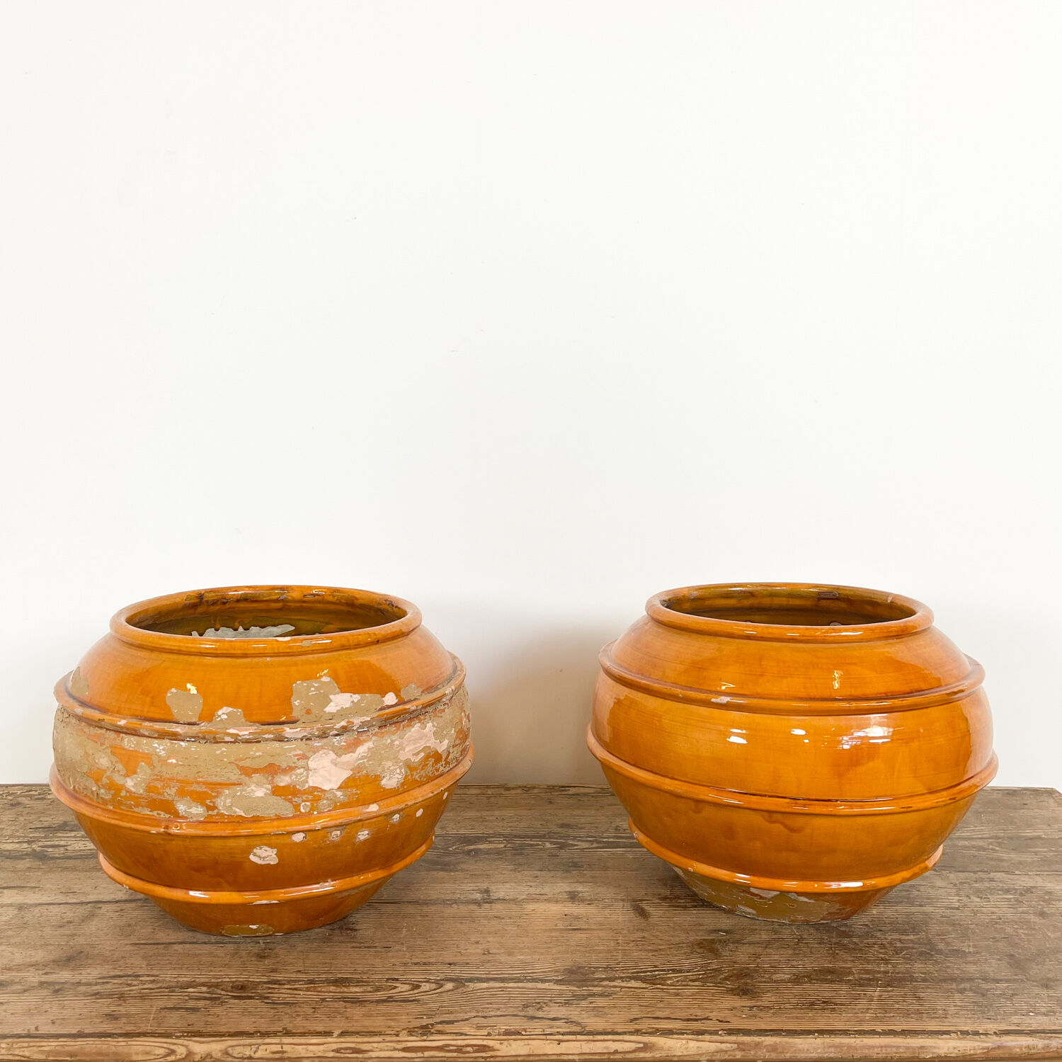 Set of 2 french glazed terracotta BIOT vases 19th century