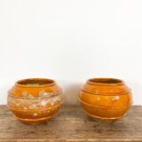 Set of 2 french glazed terracotta BIOT vases 19th century