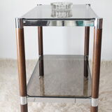 Side table serving chrome wood vintage glass 70