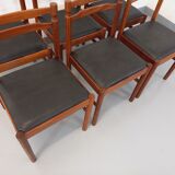 Suite of 6 vintage Scandinavian teak and skai chairs from the 60s