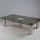 Table basse en métal chromé et verre fumé, Italie 1970