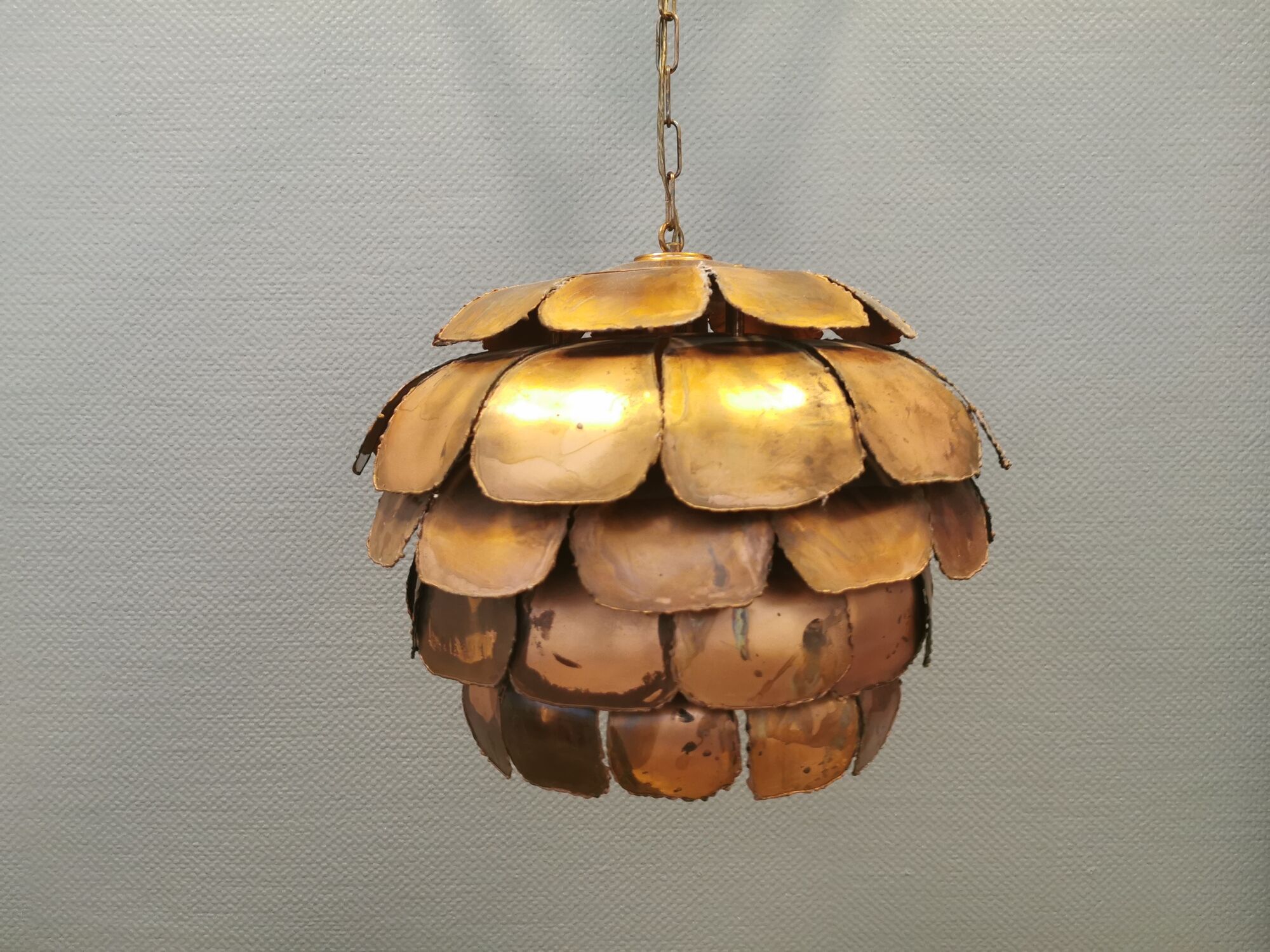 Artichoke lamp, designed by,  Svend Aage Holm Sørensen, with layered flame cut copper slats