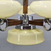Art Deco Chrome and Walnut Chandelier, Czechoslovakia, 1930s