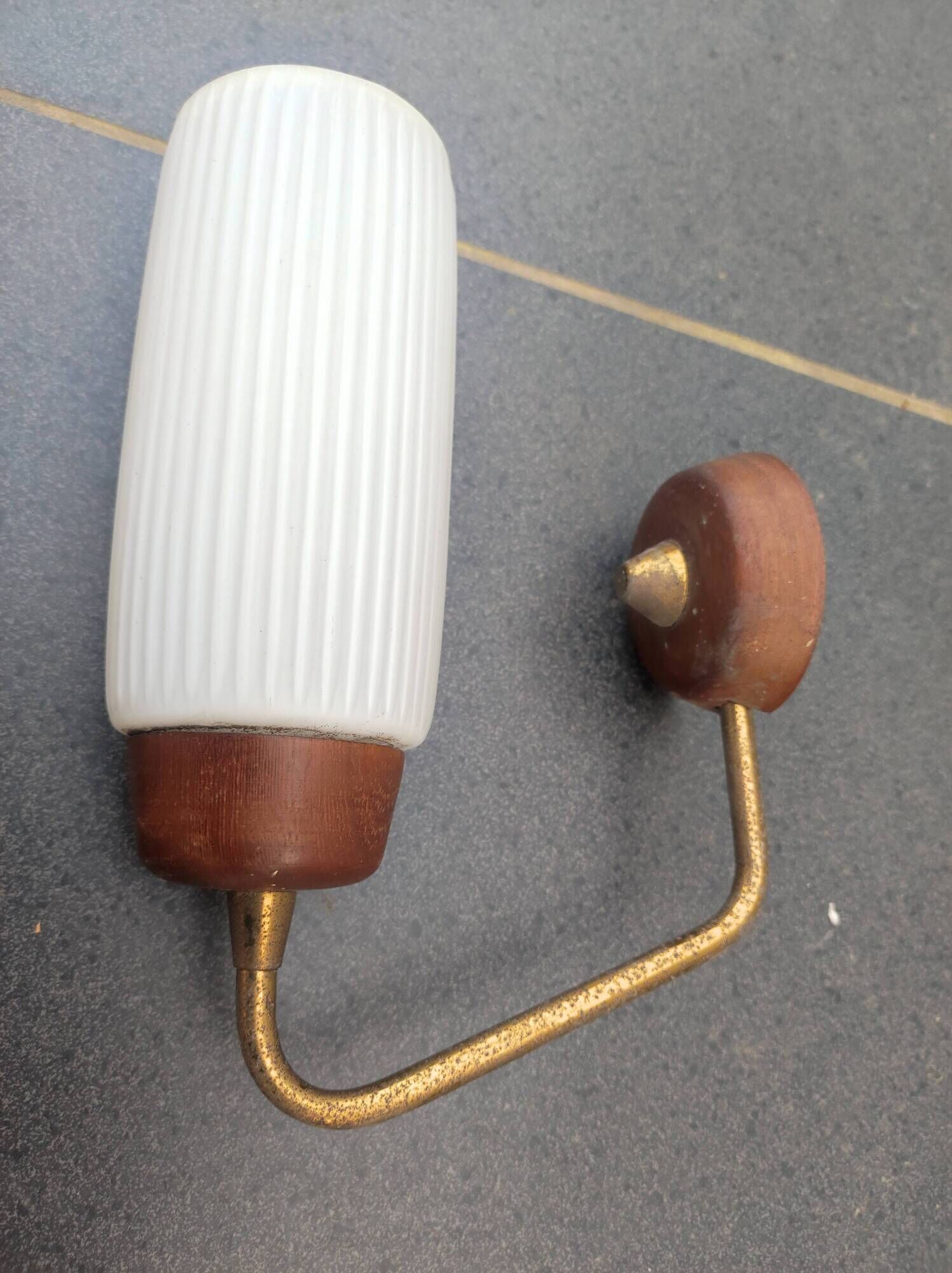 Scandinavian wall lamp teak and glass Denmark vintage 60 Modernist