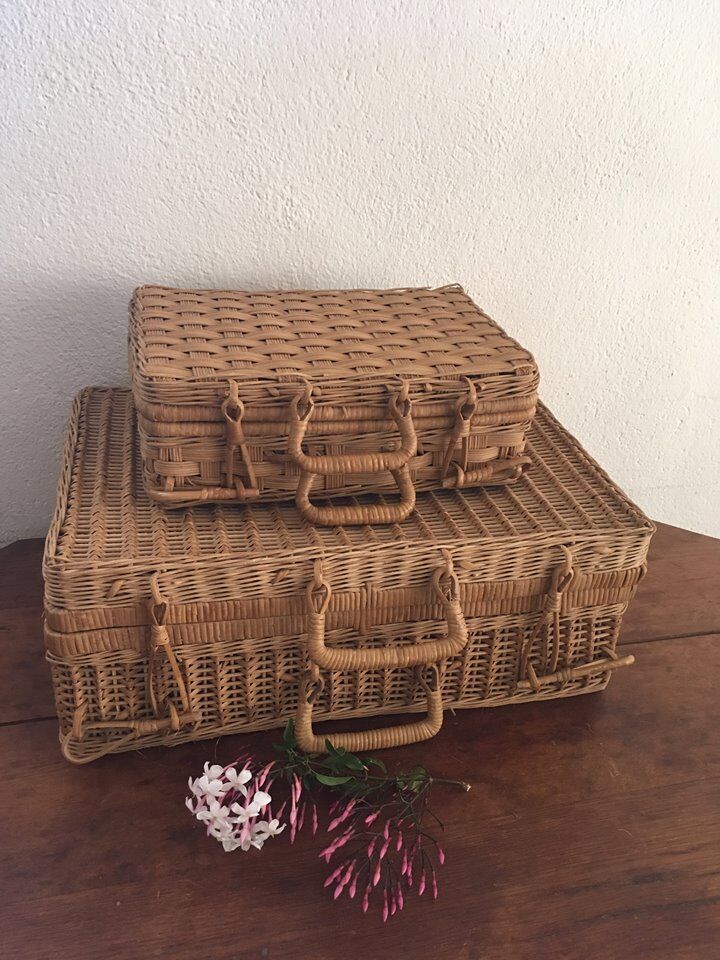 Wicker suitcase.