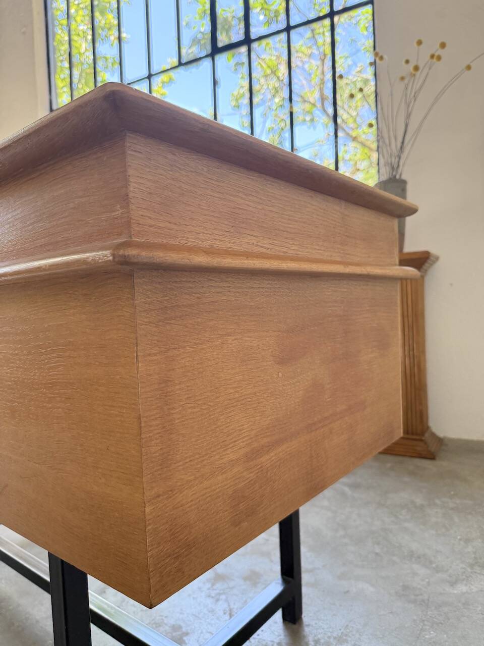 Modernist 50s oak metal desk