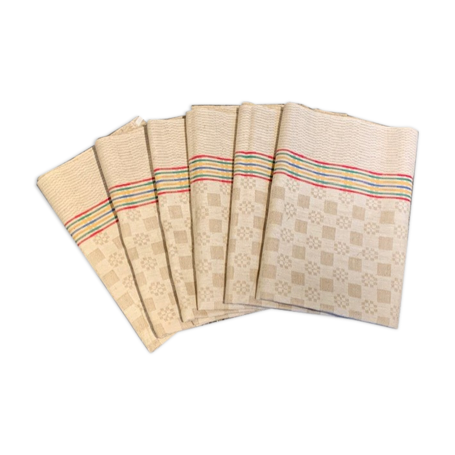 Set of 6 old tea towels nine mestizo blue flower 60 x 77 cm