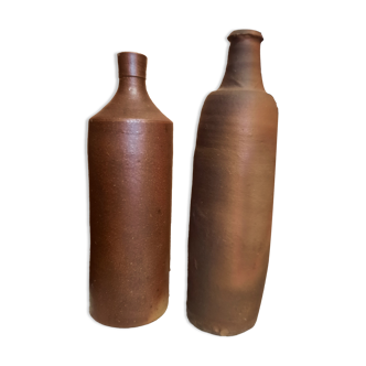 Duo of raw stoneware bottles