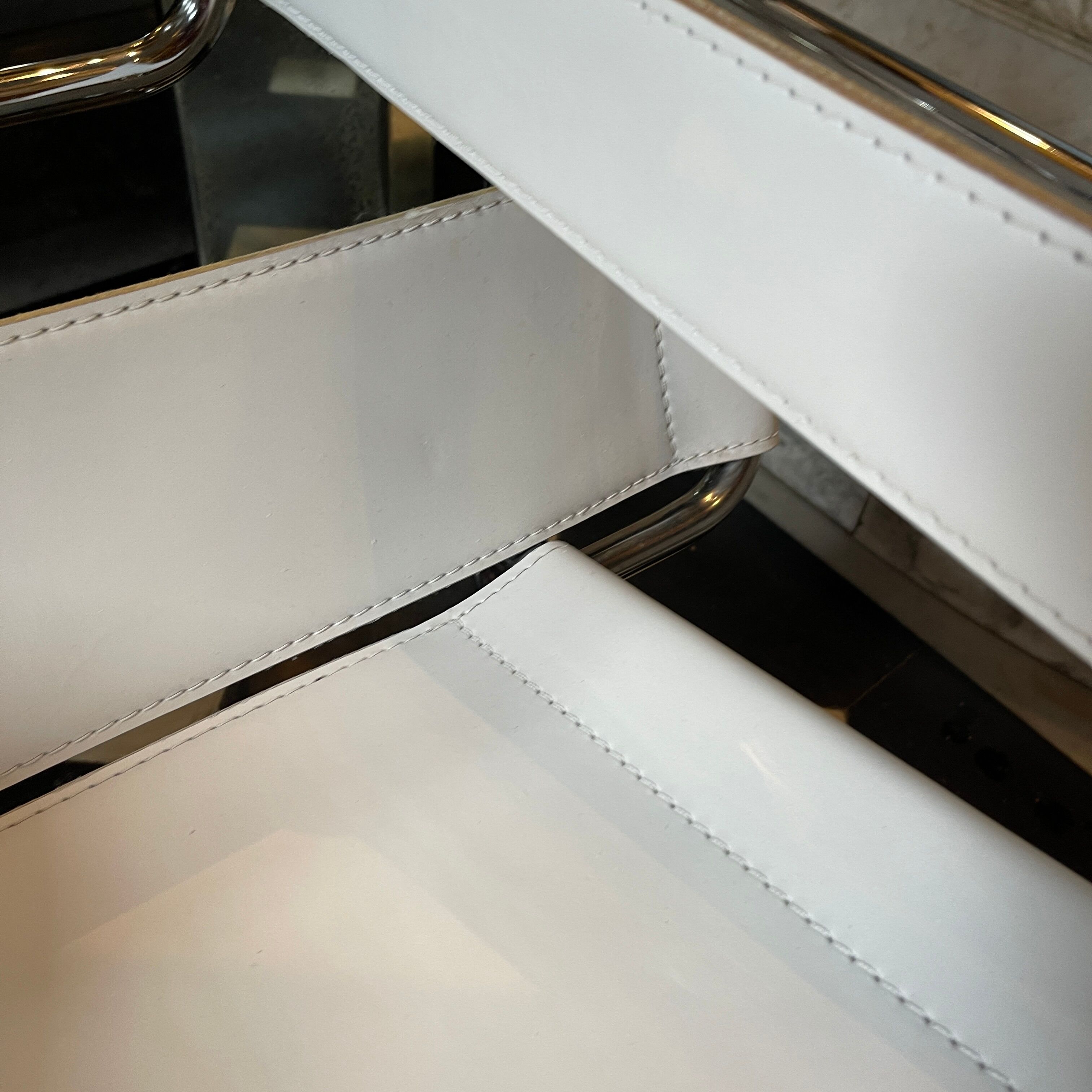 Pair of leather and steel armchairs by marcel breuer for gavina, " wassily b3 "