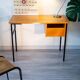 Bureau moderniste année 70, chêne et métal