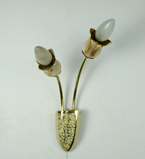 Mid century 2-light ceramic and brass sconce 1950s