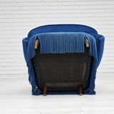 1960s, Danish lounge chair, blue furniture velour, beech wood legs.