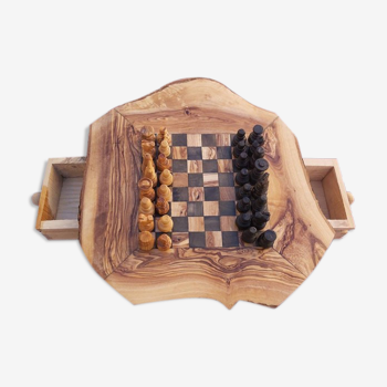 Jeux d'échecs rustique en bois d'olivier fait main