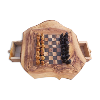 Jeux d'échecs rustique en bois d'olivier fait main