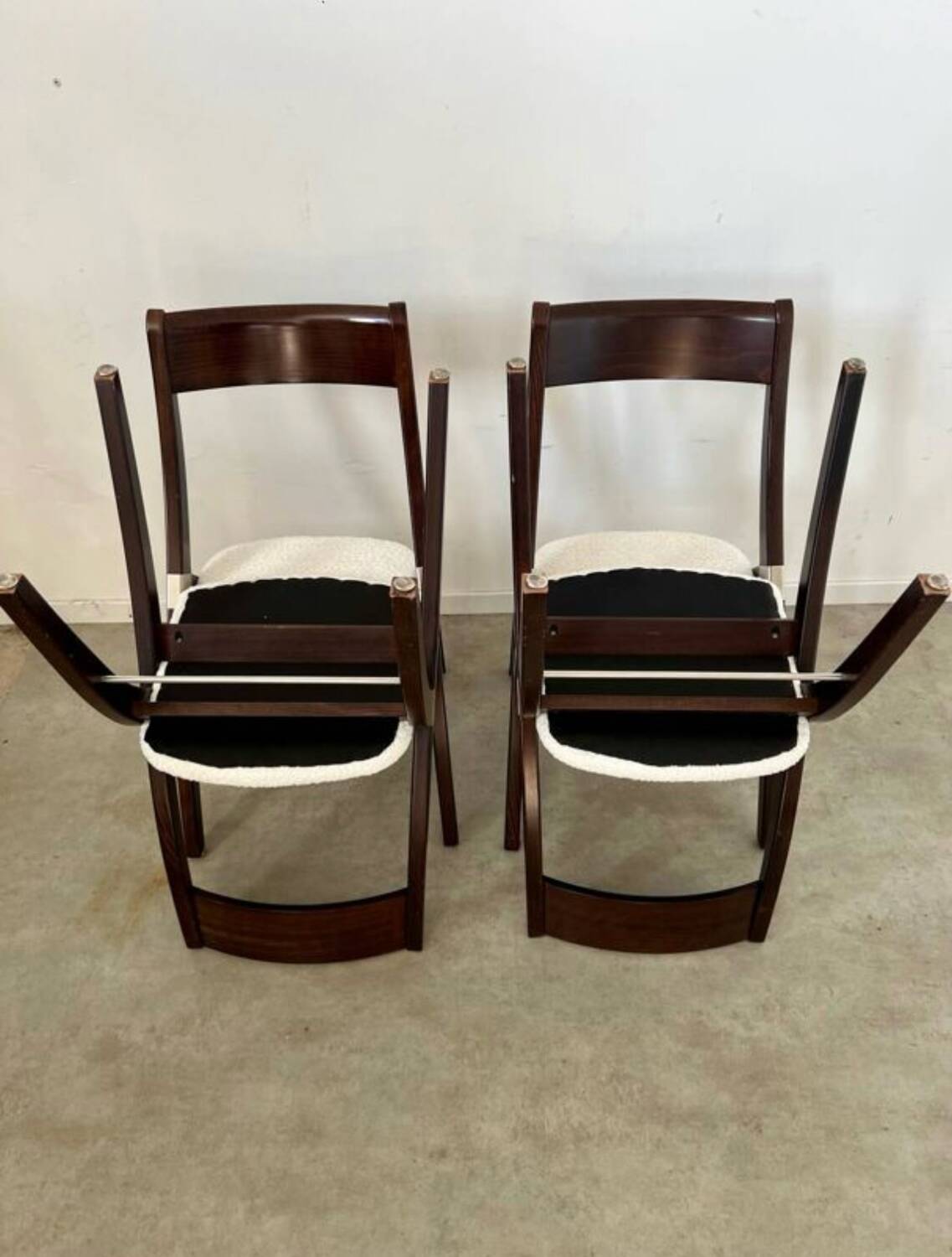 Set of 4 vintage 70s Italian design wooden and terry chairs