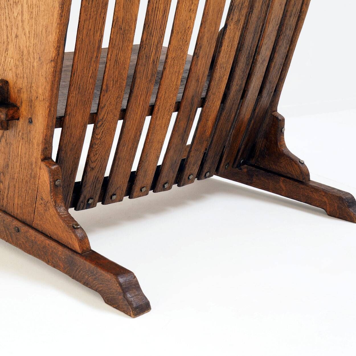 Antique Dutch Arts and Crafts Oak Hall Bench, Early 20th Century