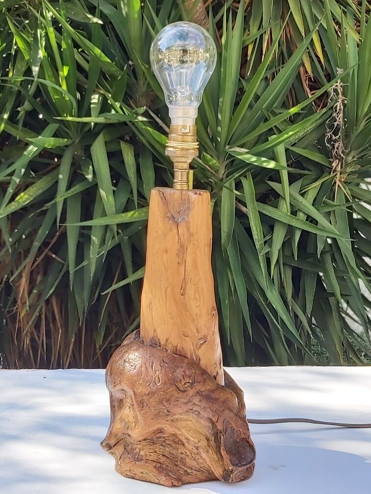 Vintage wood brutalist lamp 50s