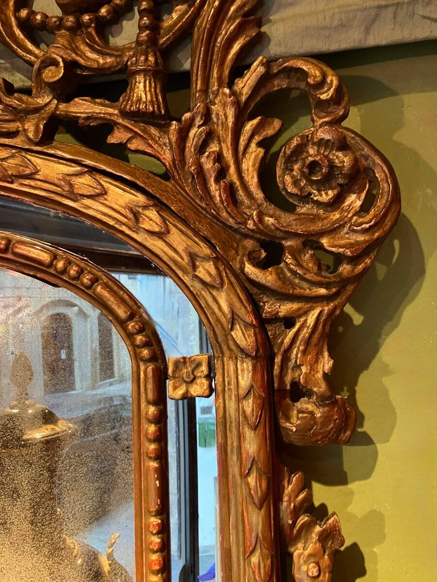 Large 19th Century French Giltwood Marriage Mirror Antique Overmantel Mirror with Original Mercury Foxed Glass