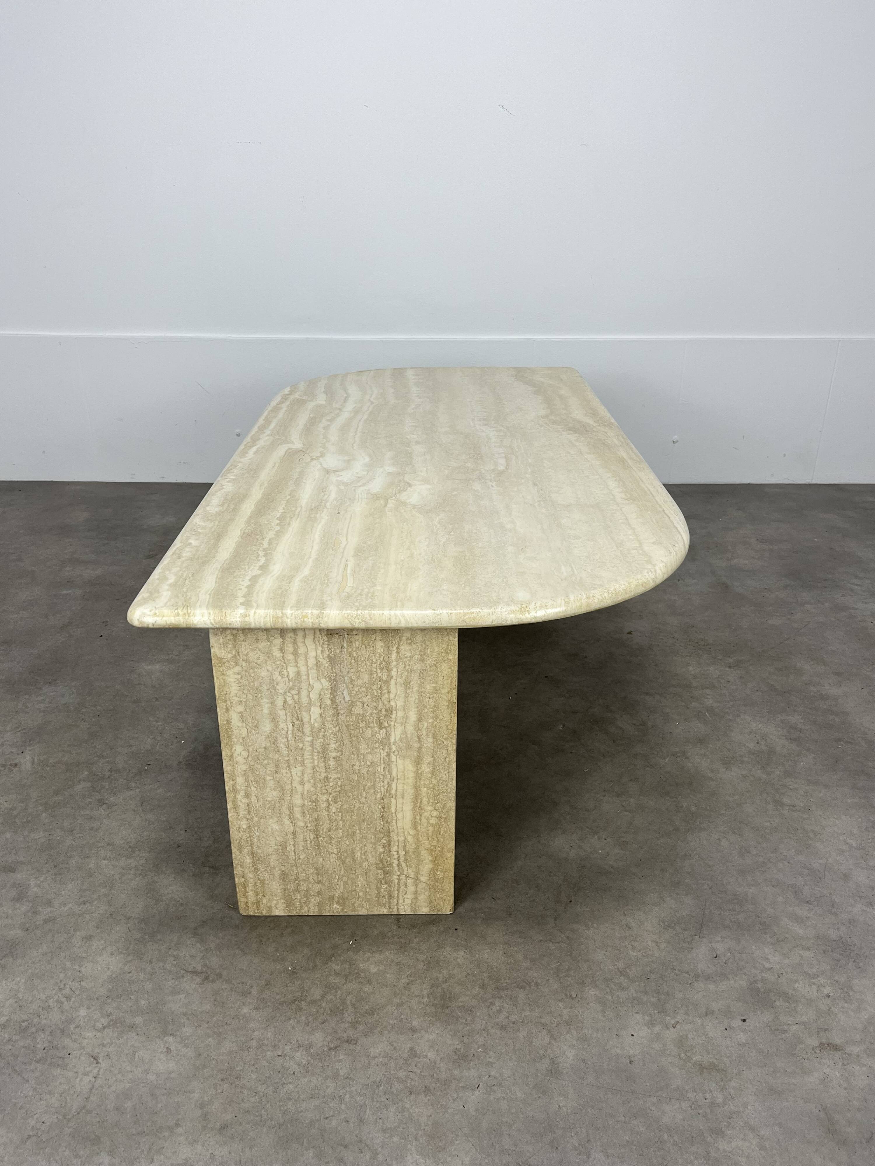 Travertine rectangular coffee table with rounded edges