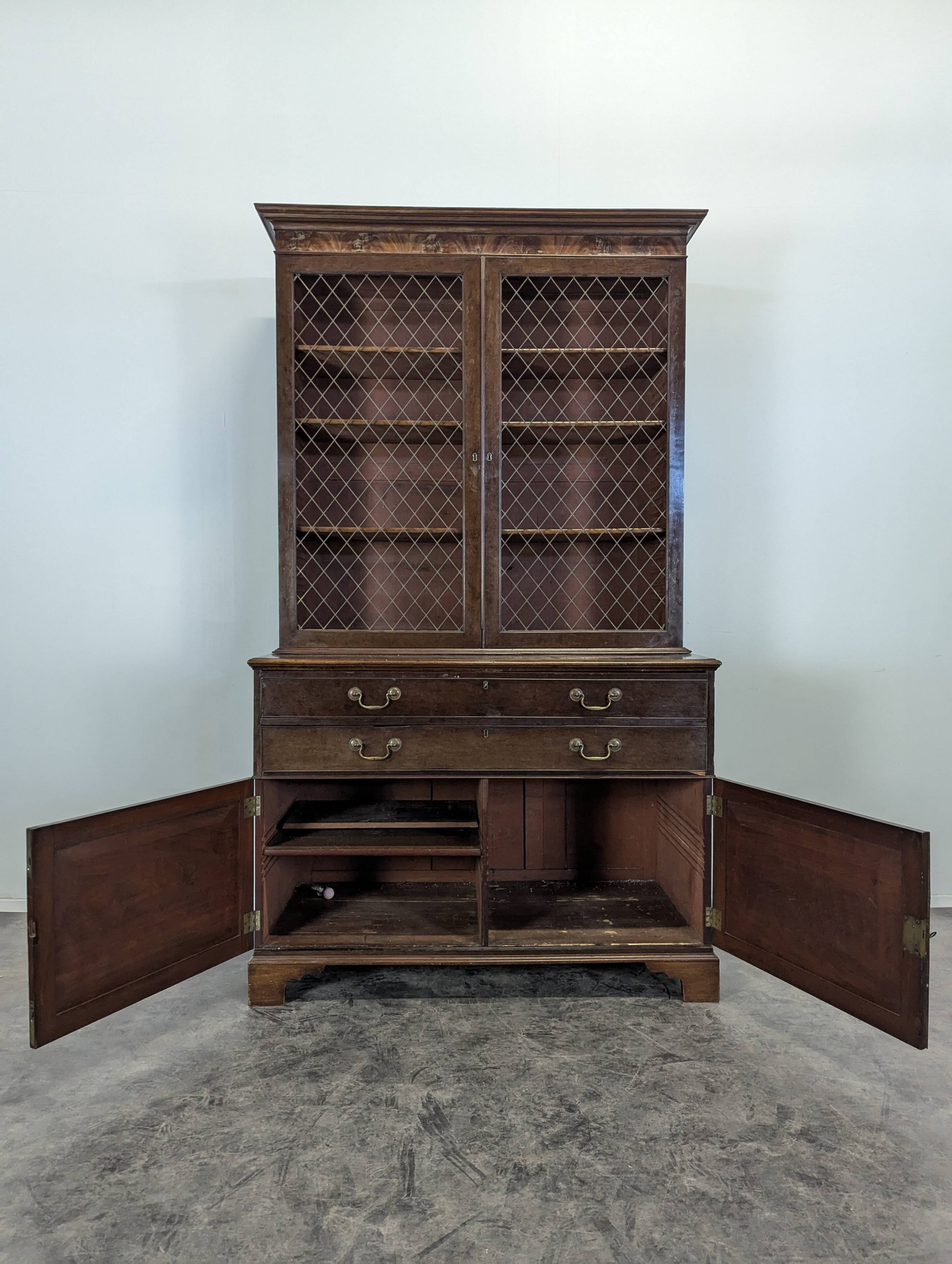 English mahogany writing desk bookcase