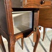 Pair of antique bedside tables with marble top and ceramic niche