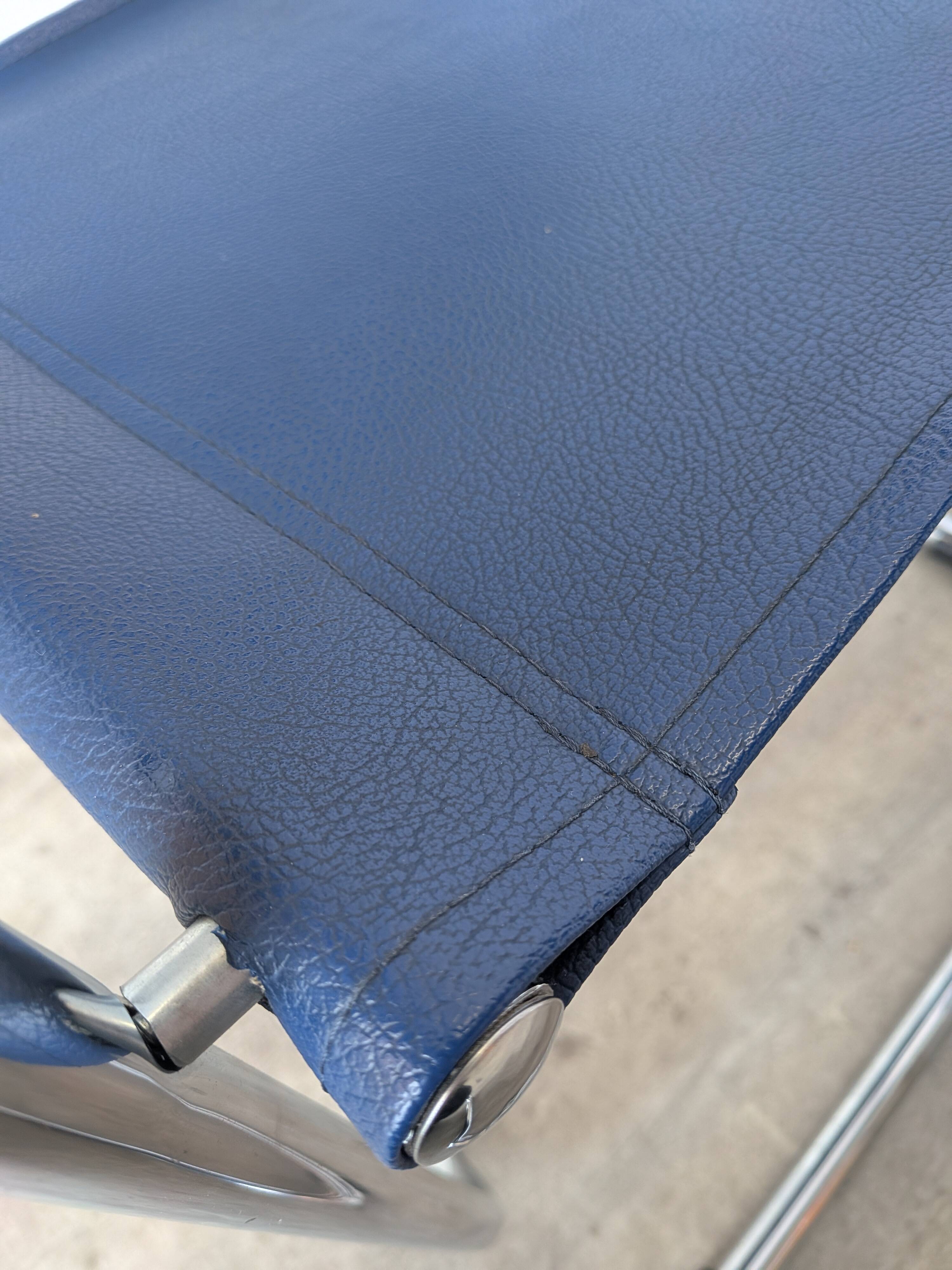 Set of 2 Vintage Mart Stam Style S34 Chair: Blue Leather, Bauhaus Design