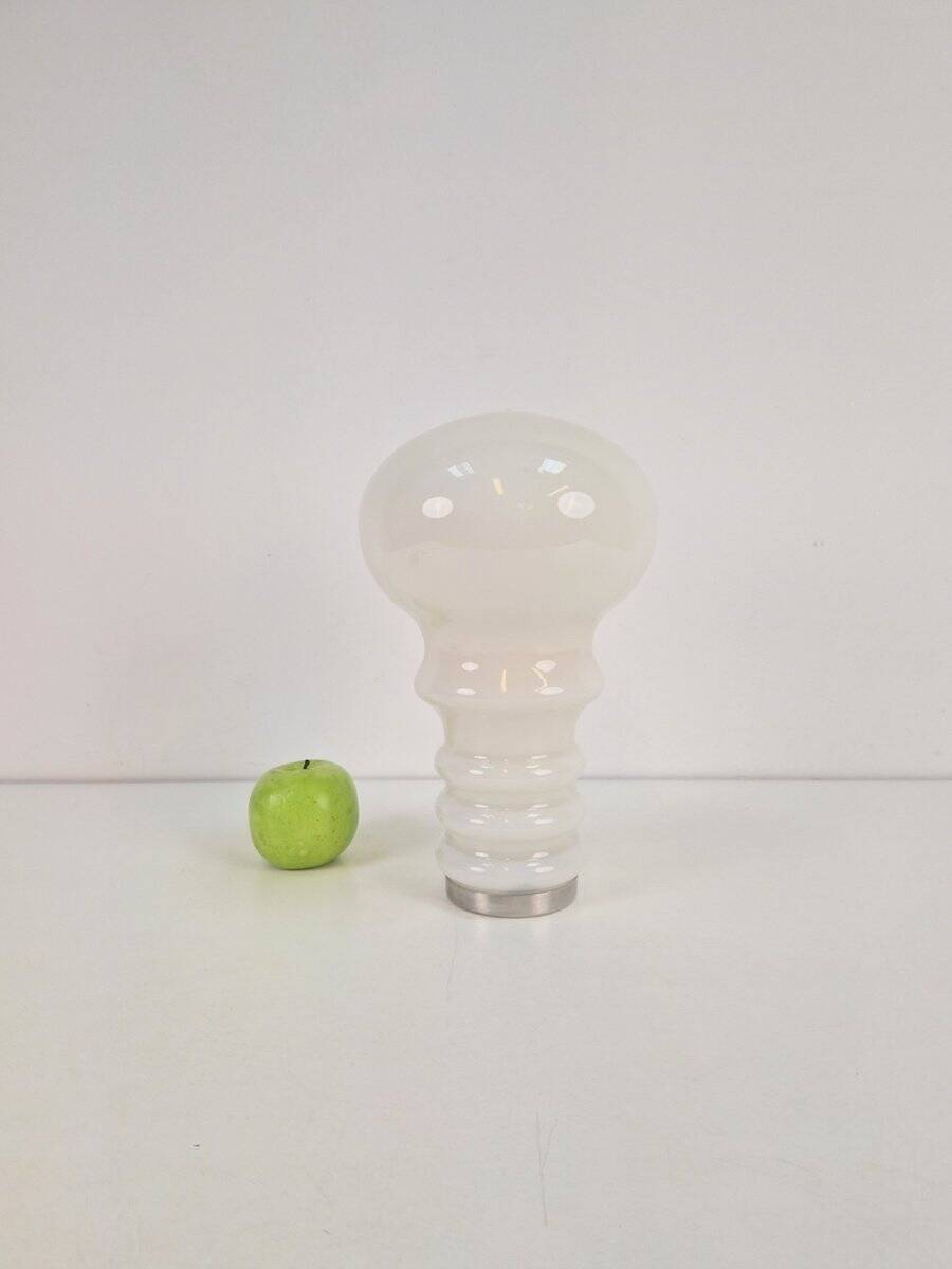 Vintage Space Age Bulb Table Lamp in White Glass, Germany, 1970s