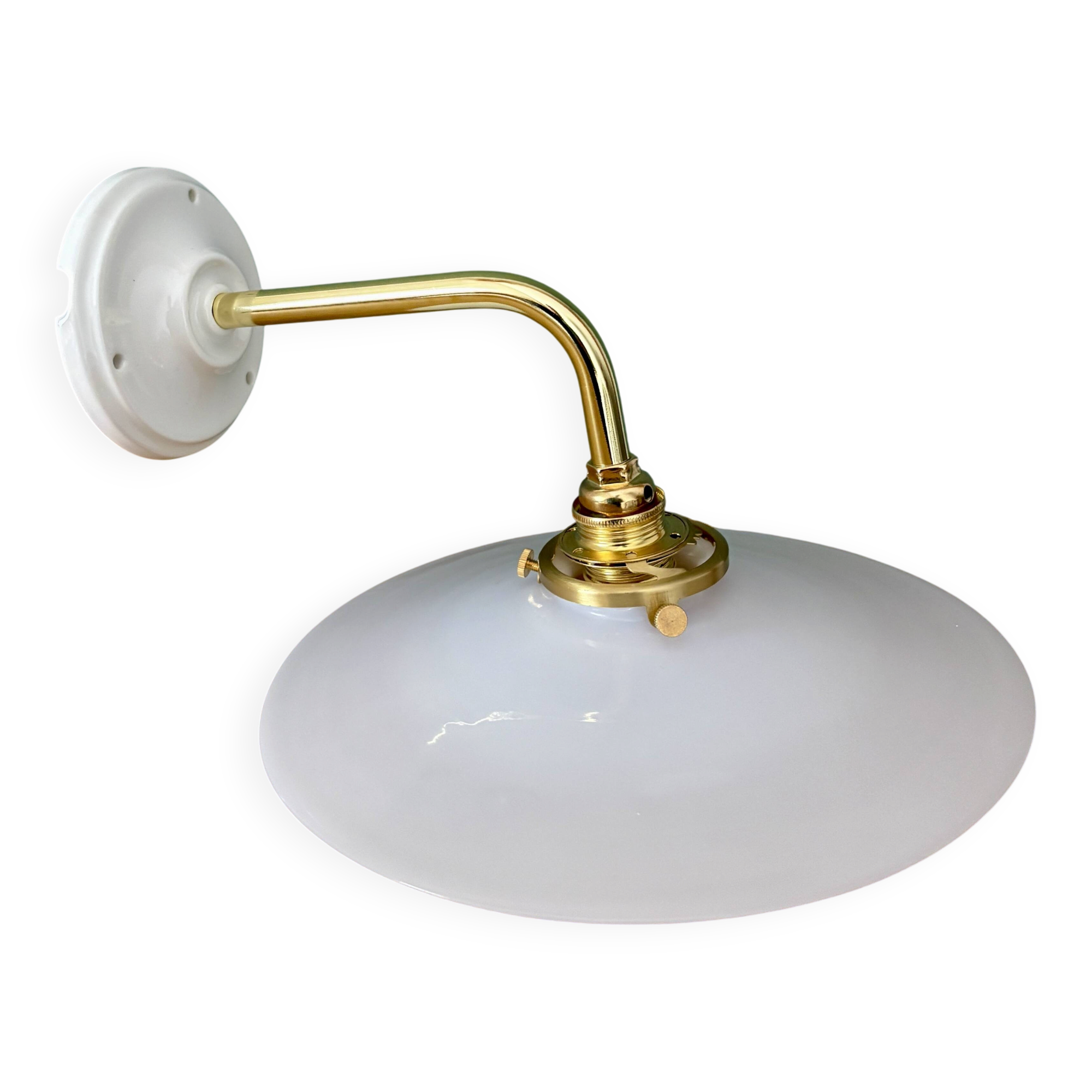 Vintage white opaline wall lamp with elbow arm