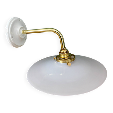 Vintage white opaline wall lamp with elbow arm
